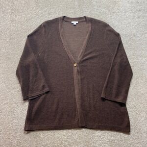JJill Cardigan Sweater Women Large Brown Linen Viscose Knit Button Front
